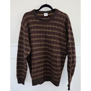 Columbia Mens XXL Crewneck Sweater Brown Burgundy Striped Wool Blend